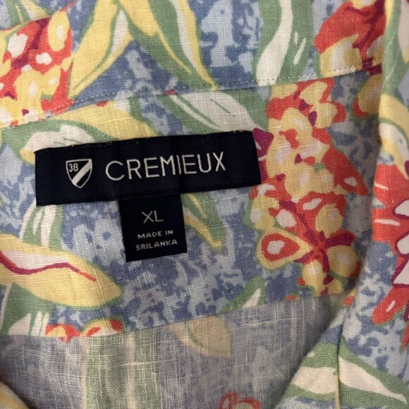 Cremieux Button Up Linen Hawaiian Shirt XL Blue Floral Linen Short Sleeve Pocket - Picture 6 of 7
